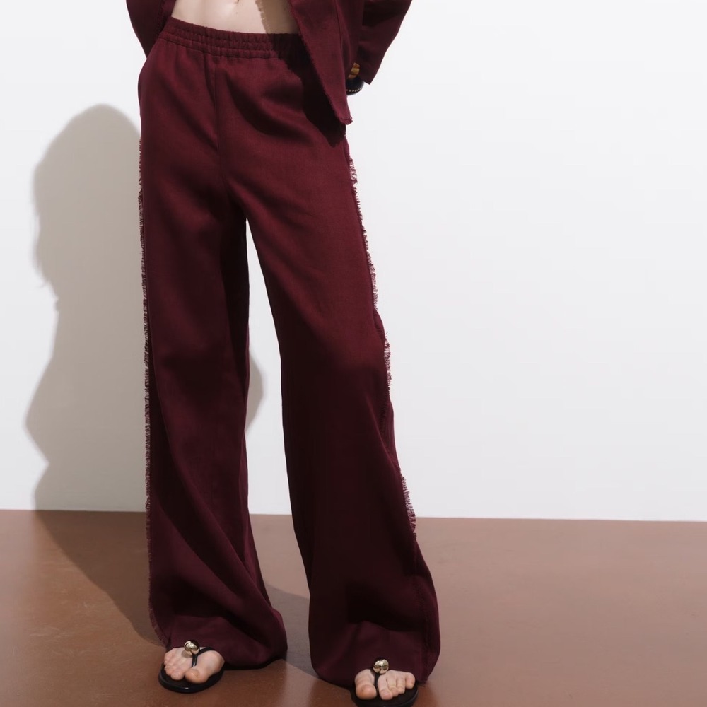 mango LINEN SUIT PANTS WITH FRAYED ENDS NWT medium